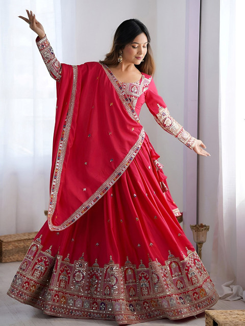 Zeel Clothing Embroidered Sequinned Semi-Stitched Lehenga & Unstitched Blouse With Dupatta