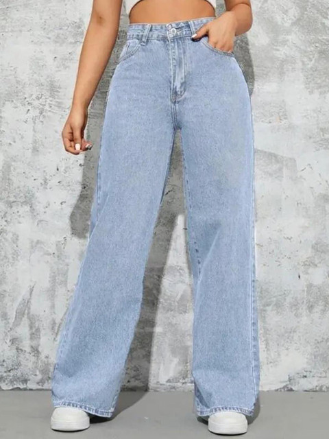 VBEAUTI Women Jean Straight Fit High-Rise Light Fade Acid Wash Stretchable Jeans