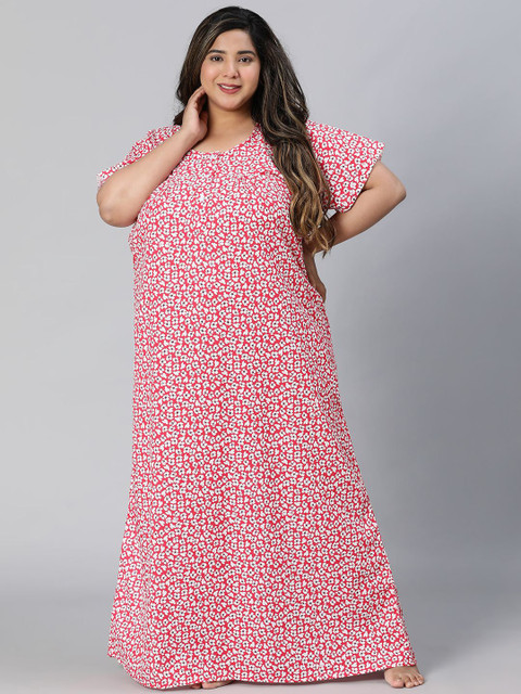CLOCHOICE Women Plus Size 5XL Floral Printed Pure Cotton Maxi Nightdress