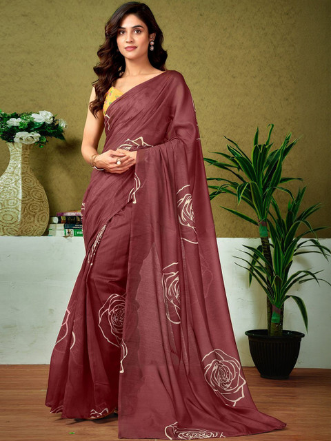 SANISA Floral Printed Saree With Unstiched Blouse Piece
