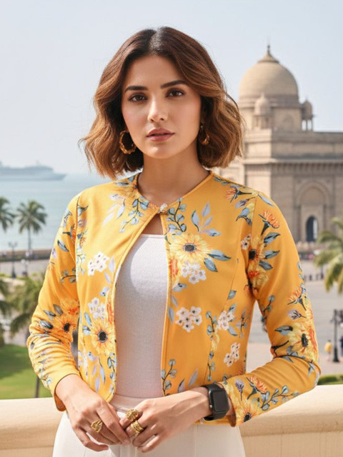 FLYING FEST Floral Printed Crop Open Front Shrug