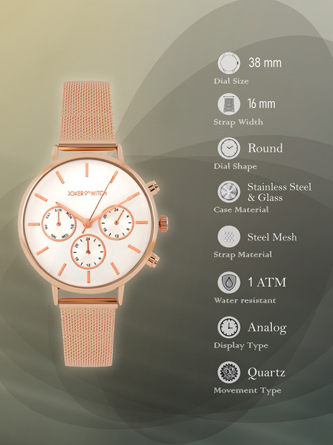 JOKER & WITCH Women Rose Gold-Toned Dial & Rose Gold Bracelet Style Watch AMWW622 - Image 6