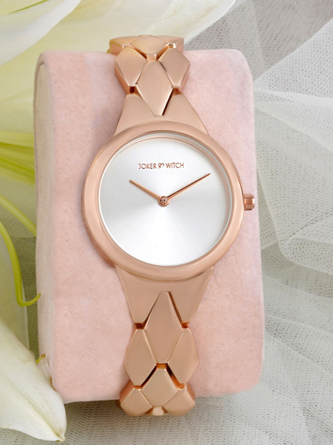 JOKER & WITCH Women White Dial & Rose Gold Toned Stainless Steel Bracelet Style Straps Analogue Watch