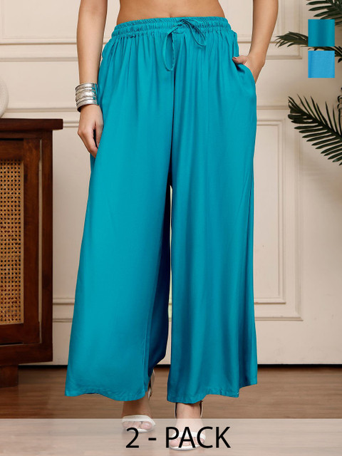 Valles365 by S.C. Pack Of 2 Women Flared Palazzos