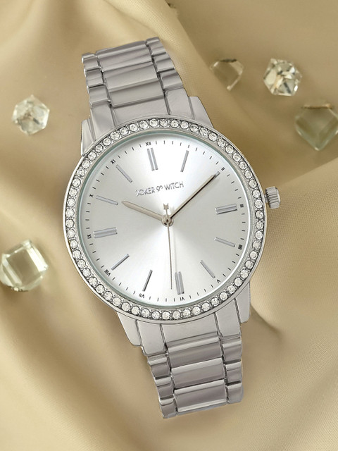JOKER & WITCH Women Silver-Toned Dial & Stainless Steel Analogue Watch-AMWW485-Silver