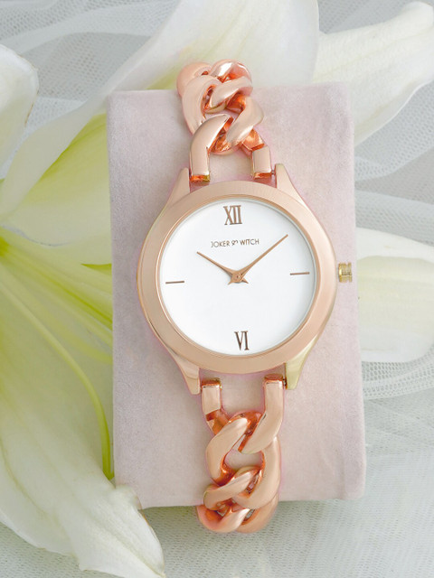 JOKER & WITCH Women White Dial & Rose Gold Bracelet Style Analogue Watch AMWW625