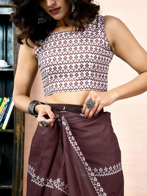 SANISA Floral Printed Ready To Wear Saree With Unstiched Blouse - Image 6