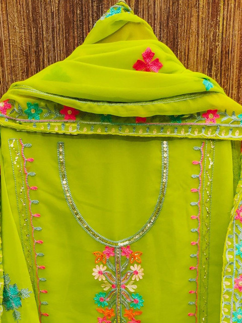 Rangtulika Ethnics Floral Embroidered Thread Work Organza Unstitched Dress Material - Image 4