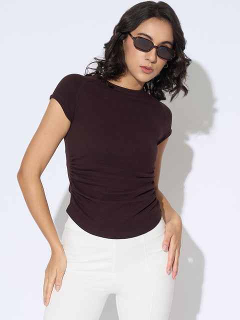 Ajile by Pantaloons Women Round Neck Gathered or Pleated Cotton Top