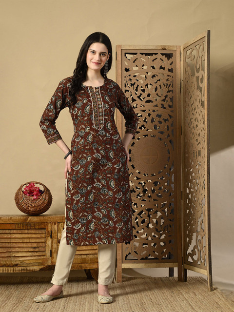 Anouk Rustic Women Floral Printed Zari Cotton Kurta