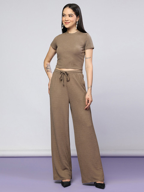 Selvia Textured Round Neck Top With Trouser