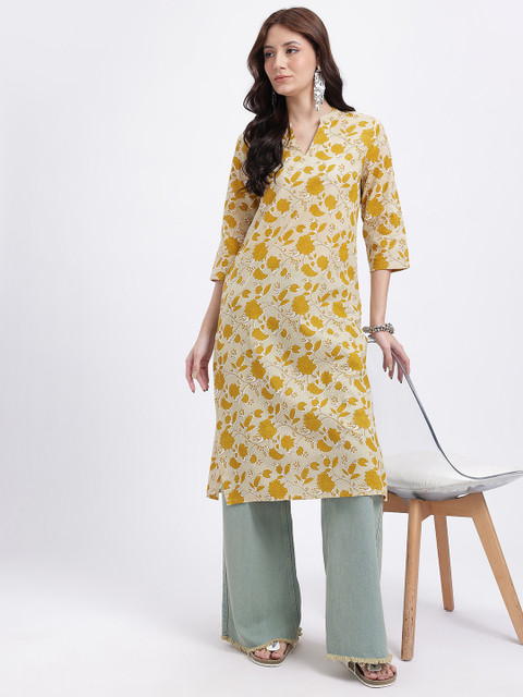 Anouk Rustic Floral Print Mandarin Collar Straight Kurta