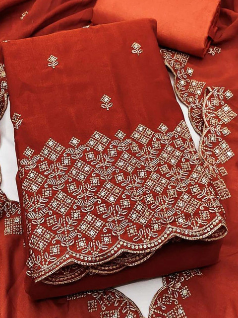 Peachmode Embroidered Silk Blend Unstitched Dress Material Dress Material