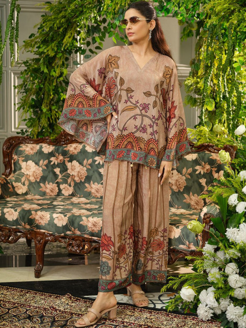 Sangria Women Beige Floral Printed Co-Ord Set - Image 2