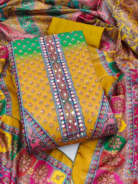 KALINI Printed Silk Blend Unstitched Dress Material Dress Material