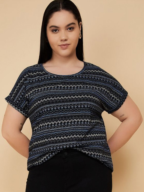 max Plus Size Geometric Printed Round Neck Pure Cotton Regular Fit T-shirt