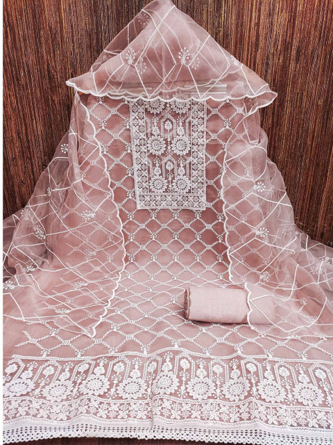 Peachmode Embroidered Organza Unstitched Dress Material Dress Material