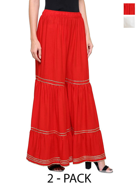 MIXFIT Women Pack Of 2 Flared Ethnic Cotton Palazzos