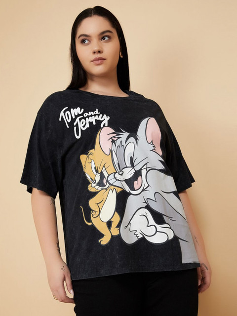 max Plus Size Tom & Jerry Printed Round Neck Pure Cotton Regular Fit T-shirt