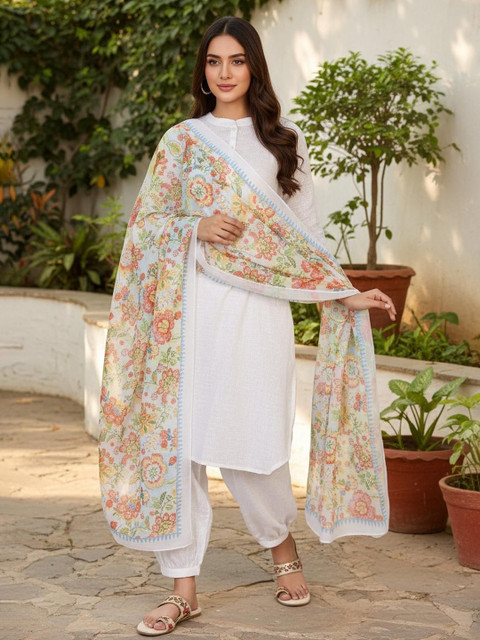 AURELIA Floral Printed Chiffon Dupatta - Image 4