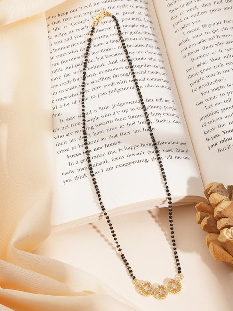 ADIVA 18K Gold-Plated American Diamond Studded & Beaded Mangalsutra