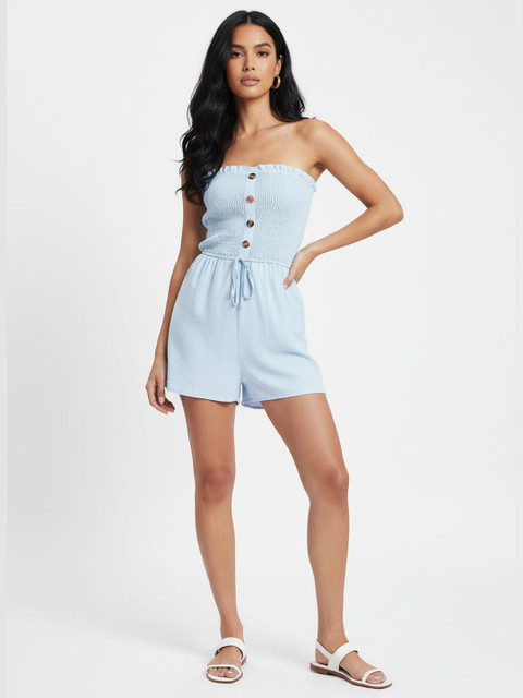 DressBerry Off-Shoulder Smock Detailed Crinkled Playsuit