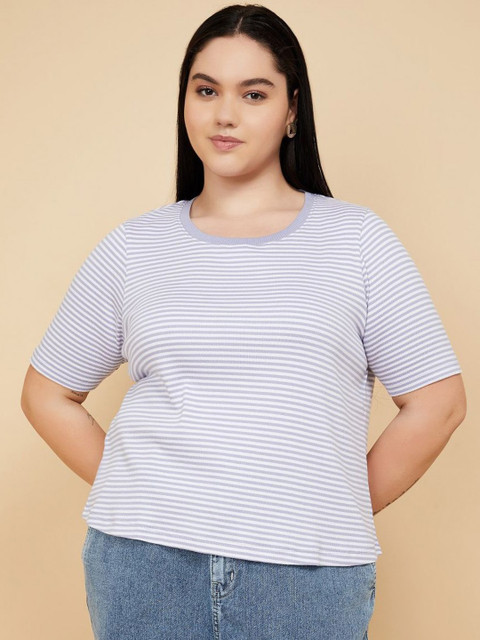 max Plus Size Striped Round Neck Regular Fit T-shirt