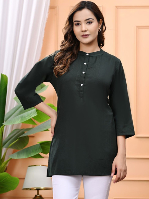 NAMA'S Women Mandarin Collar Cotton Straight Top