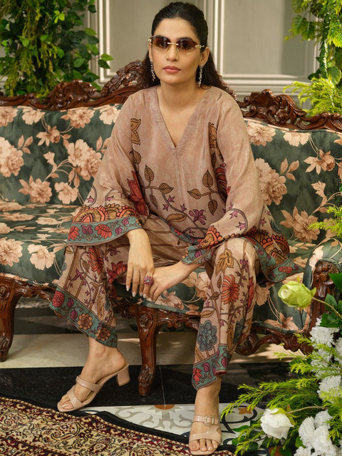 Sangria Women Beige Floral Printed Co-Ord Set - Image 6