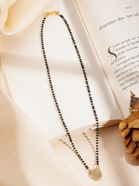 ADIVA 18K Gold-Plated American Diamond Studded & Beaded Mangalsutra