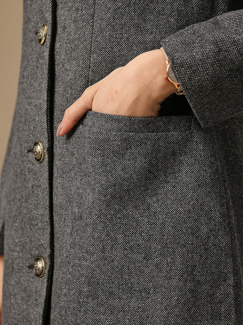 Chemistry Oxford Weave Spread Collar Knee Length Overcoat - Image 7