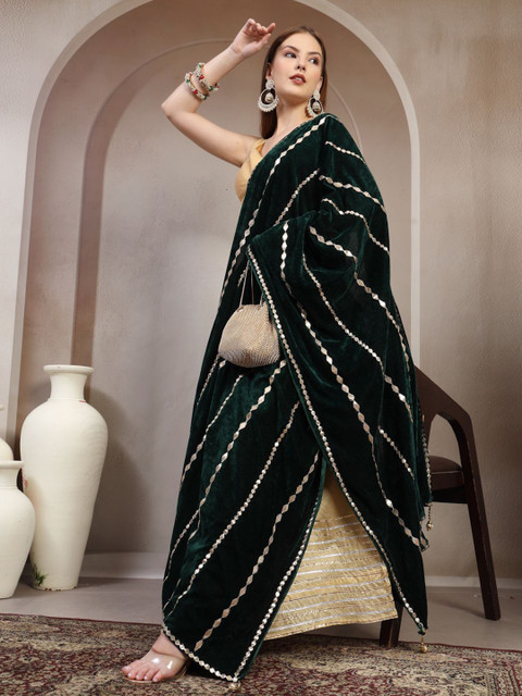 Clora Creation Geometric Embroidered Velvet Dupatta With Gotta Patti - Image 6