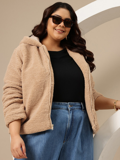 Sztori Plus Size Hooded Sherpa Jacket