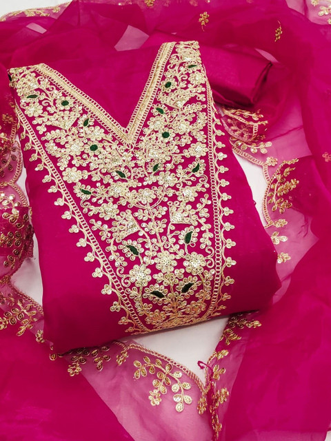 KALINI Women's Organza Silk Sequence Coding Work Unstitched Dress Material