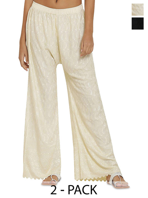 MIXFIT Women Pack Of 2 Embroidered Ethnic Palazzos