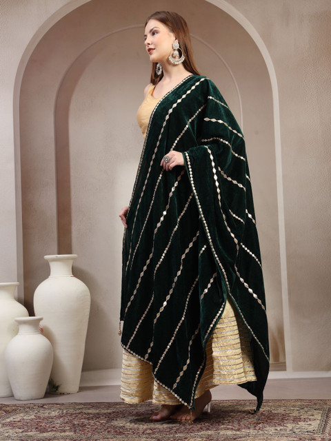 Clora Creation Geometric Embroidered Velvet Dupatta With Gotta Patti - Image 4