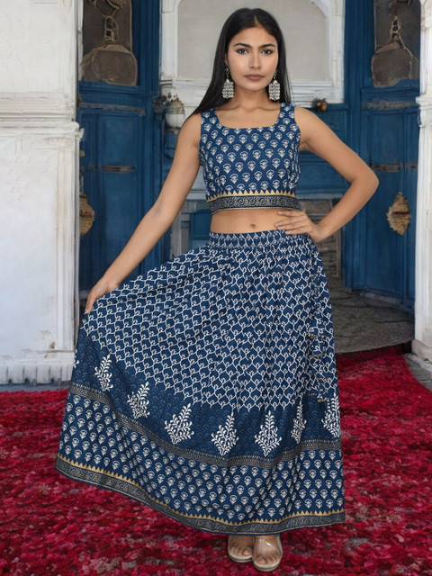 JAIPUR HAND BLOCK Printed Sleeveless Ready to Wear Lehenga & Choli