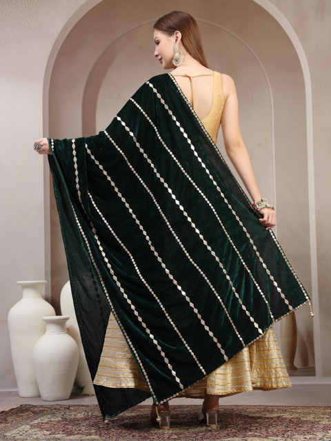Clora Creation Geometric Embroidered Velvet Dupatta With Gotta Patti - Image 5
