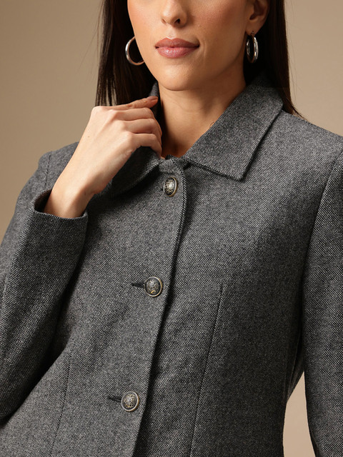 Chemistry Oxford Weave Spread Collar Knee Length Overcoat - Image 2