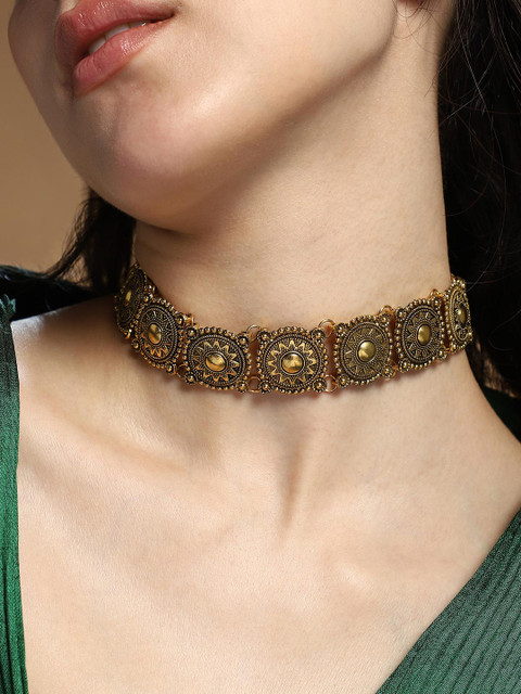 SOHI Gold-Plated Tribal-Sol Choker Statement Necklace