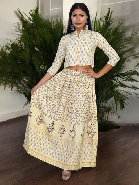 JAIPUR HAND BLOCK Girls Floral Printed Ready to Wear Cotton Lehenga & Blouse