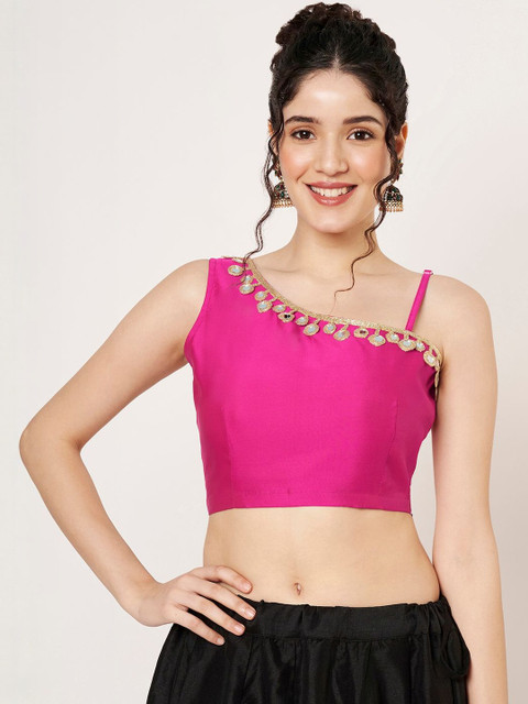 studio rasa One Shoulder Embellished Crop Top