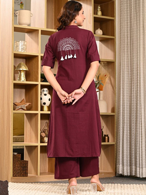 Indi INSIDE Women Ethnic Motifs Printed Cotton A-Line Kurta with Trousers - Image 4
