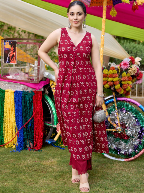 GORGONE Women Paisley Printed Calf Length Regular A-Line Kurta with Palazzos - Image 4