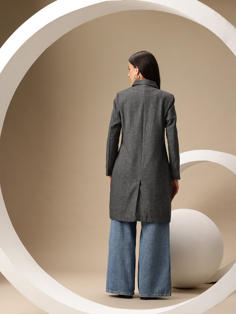 Chemistry Oxford Weave Spread Collar Knee Length Overcoat - Image 5