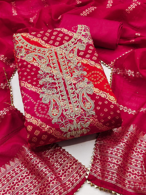 LeeliPeeri Designer Bandhani Embroidered Unstitched Dress Material