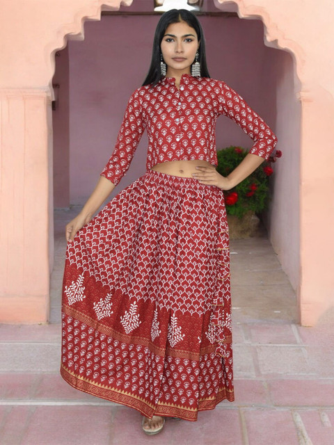 JAIPUR HAND BLOCK Girls Floral Printed Ready to Wear Cotton Lehenga & Blouse