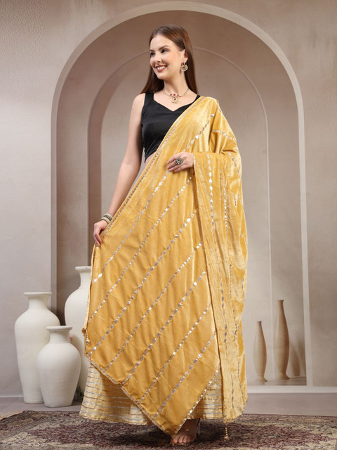 Clora Creation Geometric Embroidered Velvet Dupatta With Gotta Patti