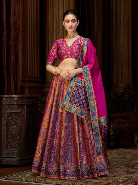 PURVAJA Woven Design Jacquard Ready To Wear Lehenga & Unstitched Blouse With Dupatta