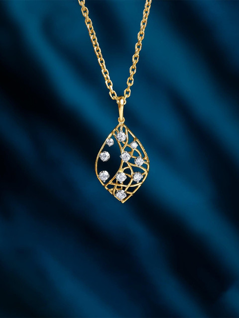 GIVA Women 14Kt Gold Leafy Glam Pendant With 0.19 Carat Lab Grown Diamond - 1.81 g